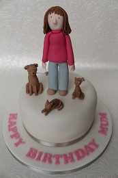 woman and pets cake